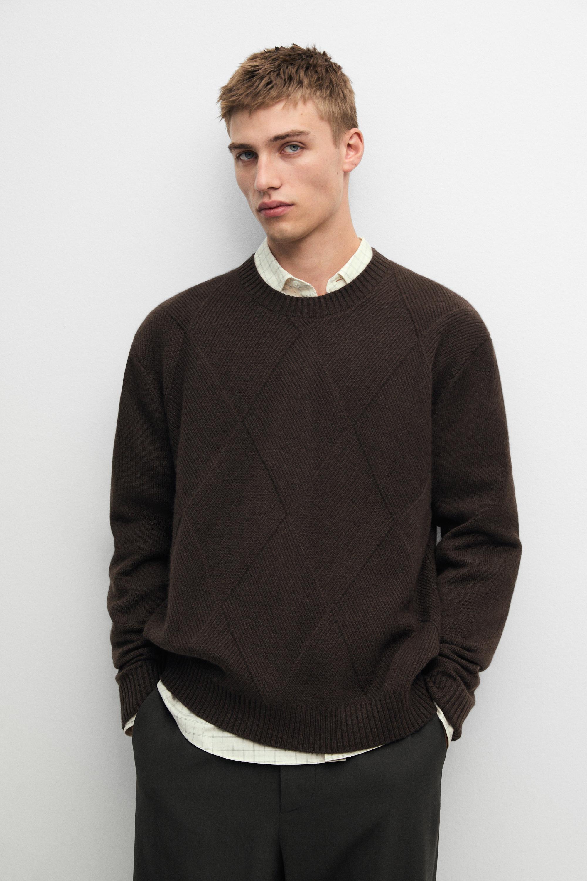 Pull à col rond en maille cachemire et laine
